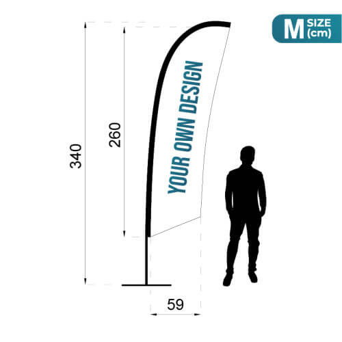 Infografia de las medidas del pack Fly Banner Surf Tamaño M