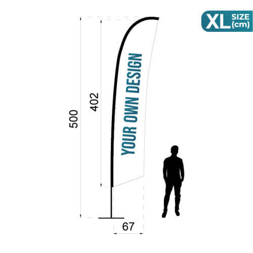 Infografia de las medidas del pack Fly Banner Surf Tamaño XL