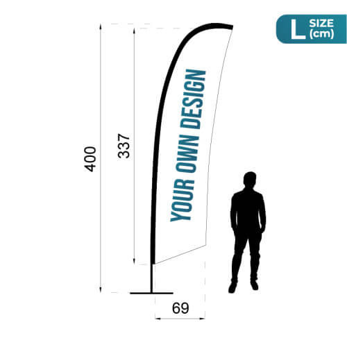 Infographic of the measurements of the Fly Banner Surf Pack Size L