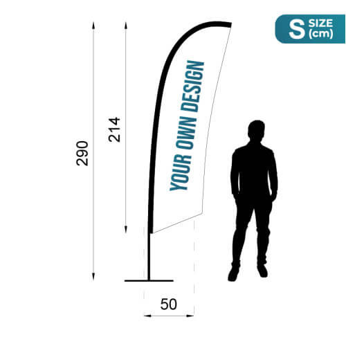 Infographic of the measurements of the pack Fly Banner Surf Size S